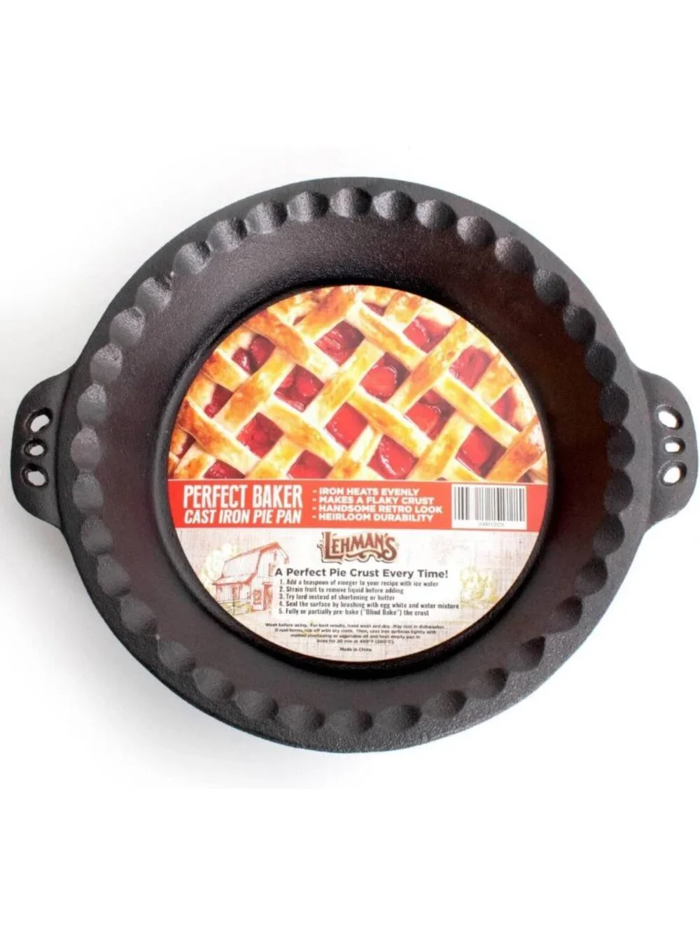 Extra Deep Cast Iron Pie Pan - Pre-Seasoned Bakeware with Crimped Edges